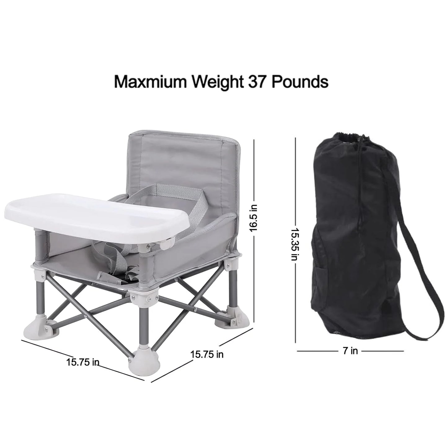 Portable Baby Seat Travel| Compact Fold with Straps for Indoor/Outdoor Use| Great for Camping, Beach, Lawn |Toddlers, Kids, Boys, Girls (Grey)