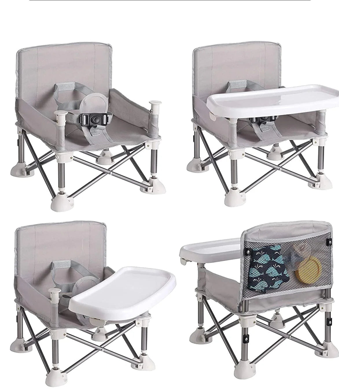 Portable Baby Seat Travel| Compact Fold with Straps for Indoor/Outdoor Use| Great for Camping, Beach, Lawn |Toddlers, Kids, Boys, Girls (Grey)